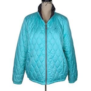 Gerry Puffer Jacket Blue Green Seafoam with Gray Trim Size XL Womens Quilted
